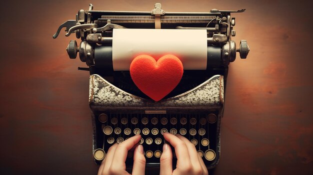 El amor en la escritura de mensajes sinceros en una máquina de escribir de época