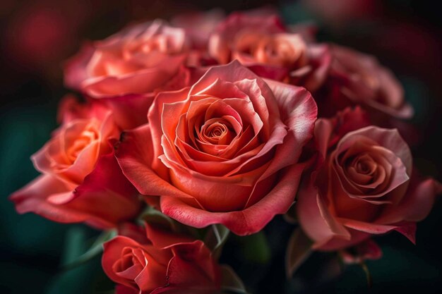 El amor expresado a través de un regalo de un romántico ramo de rosas rosas