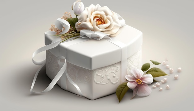 Amor flor caja de regalo blanca imagen de boda arte generado por ai