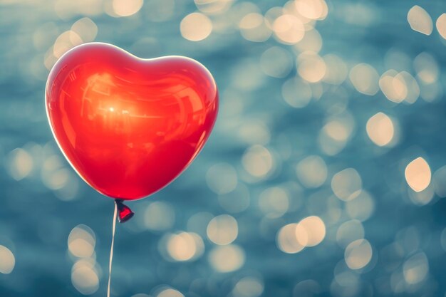 El amor flota en un globo en forma de corazón