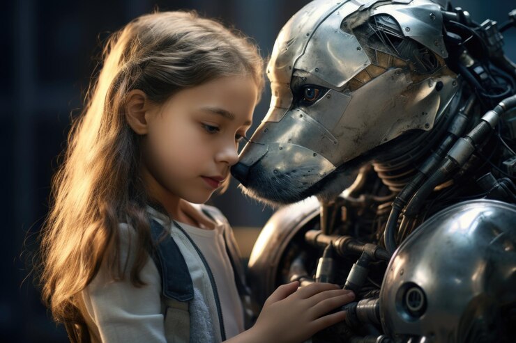 Foto amor futurista relaciones cyborg en el futuro tecnología y emoción imaginando un mundo de inteligencia artificial compañerismo robótico y dinámica en evolución del amor en la era digital