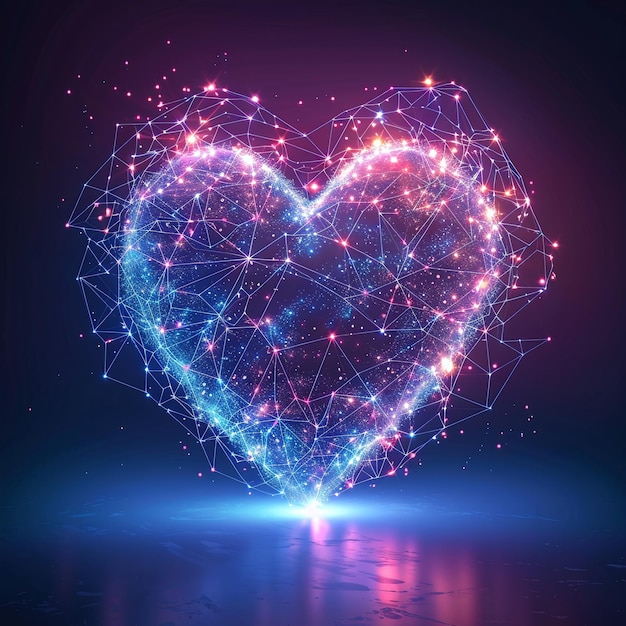 Amor holográfico futurista Un corazón poligonal bajo o forma de amor que brilla con elegancia digital