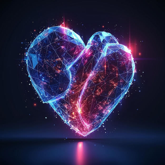 Amor holográfico futurista Un corazón poligonal bajo o forma de amor que brilla con elegancia digital