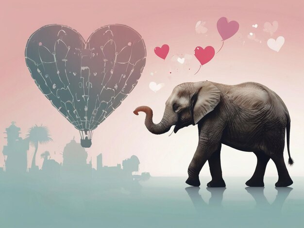 Foto el amor de las ilustraciones de dibujos animados de elefantes salvajes