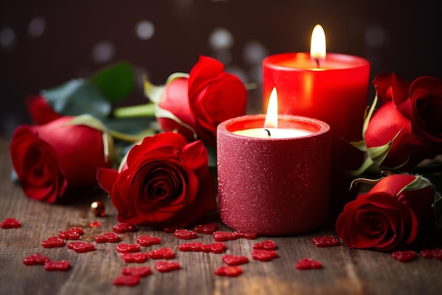 Amor a la luz de las velas Un día de San Valentín romántico con rosas rojas y corazones