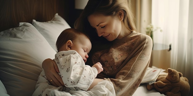 Amor de una madre y un bebé Familia en casa Estilo de vida