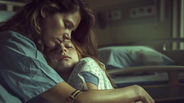 Foto el amor de una madre que encuentra consuelo en el abrazo del hospital