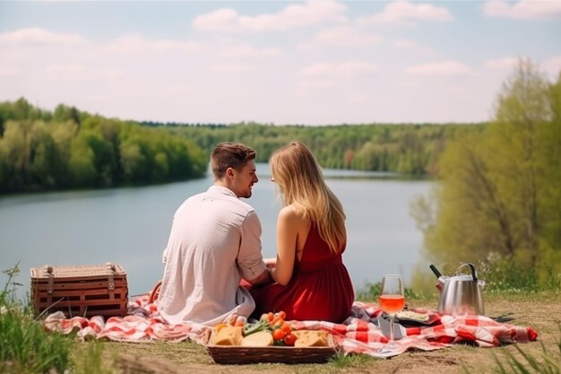 Amor pareja picnic Hombre romántico al aire libre Generar Ai