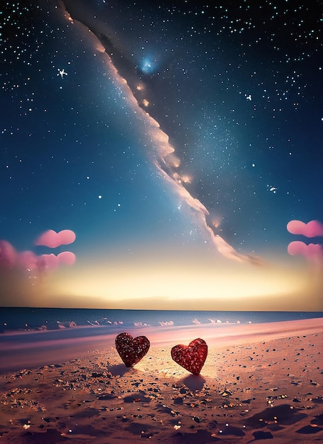 Foto amor en la playa hermoso cielo nocturno con algunas estrellas de amor