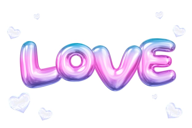 Amor png adhesivo de palabras 3D globo de gradiente en fondo transparente rosado