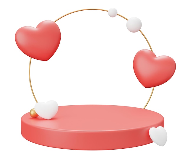 amor podio escenario arco 3d render ilustración día de San Valentín composición mínima 3d