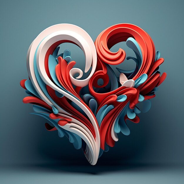 Amor renderizado en 3D escrito en tipografía actualizada con complementos de corazón discretos