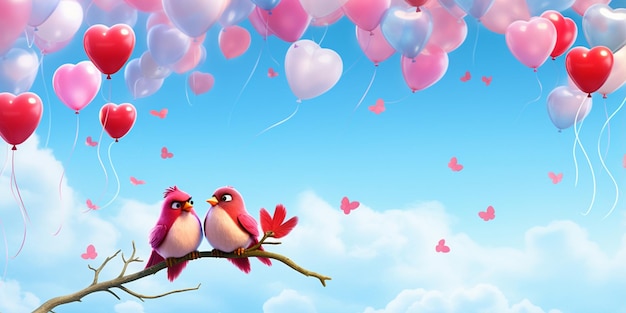 Amor romántico en el cielo con globos.