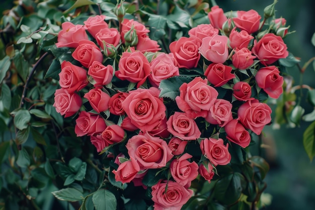 En el amor las rosas en forma de corazón