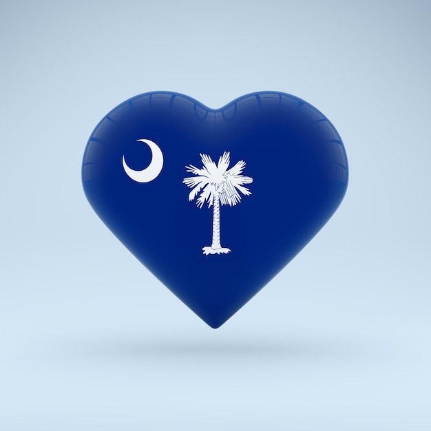 Amor símbolo do estado da Carolina do Sul Ícone da bandeira do coração Rendering 3D