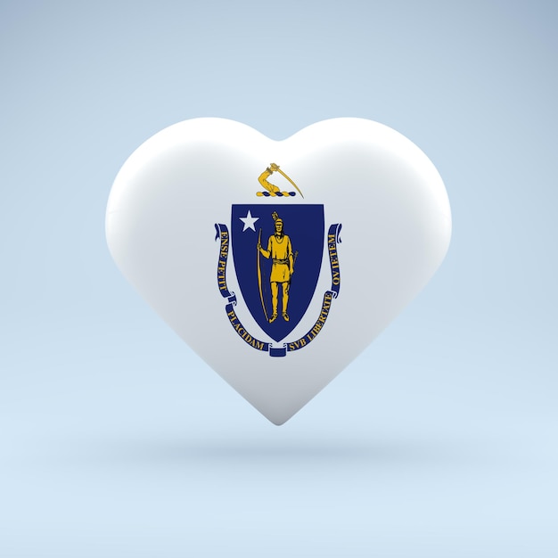 Amor símbolo do estado de Massachusetts Ícone da bandeira do coração Renderização 3D