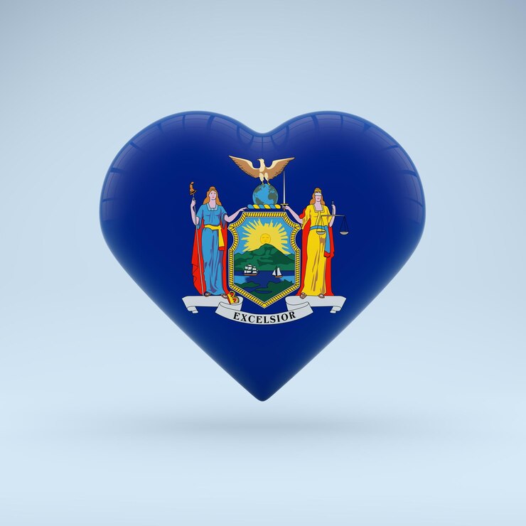 Foto amor símbolo del estado de nueva york icono de la bandera del corazón renderizado en 3d