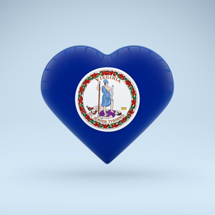Foto amor símbolo del estado de virginia icono de la bandera del corazón renderizado en 3d