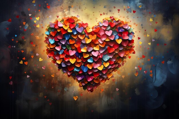 Amor sincero elaborado Una foto de un corazón hecha de papel de colores se crea sobre un fondo oscuro
