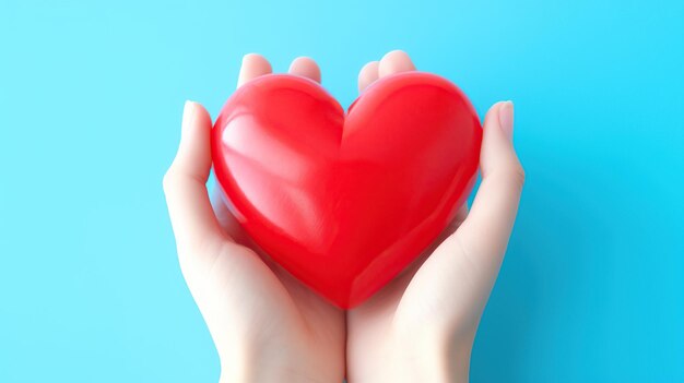 Foto el amor sosteniendo un corazón rojo vibrante en las manos