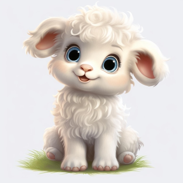 Amorosa ovelha gato bonito cordeiro bebê sentado em grama natural ilustração vetorial