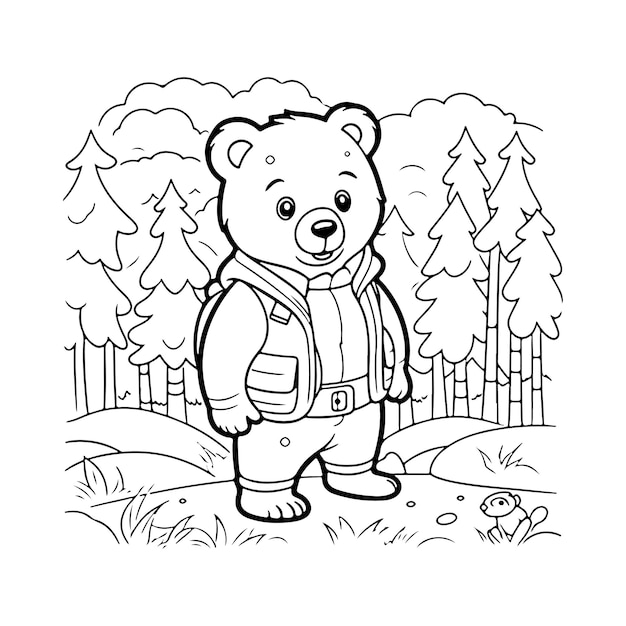 amoroso urso desenhado à mão livro de colorir ilustração generativa ai