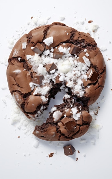 amostra de biscoito de chocolate sueco com um chocolate branco cortado ao meio em papel de panificação branco