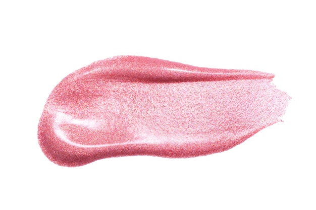 Amostra de brilho labial isolada em branco Gloss labial rosa borrado Amostra de produto de maquiagem