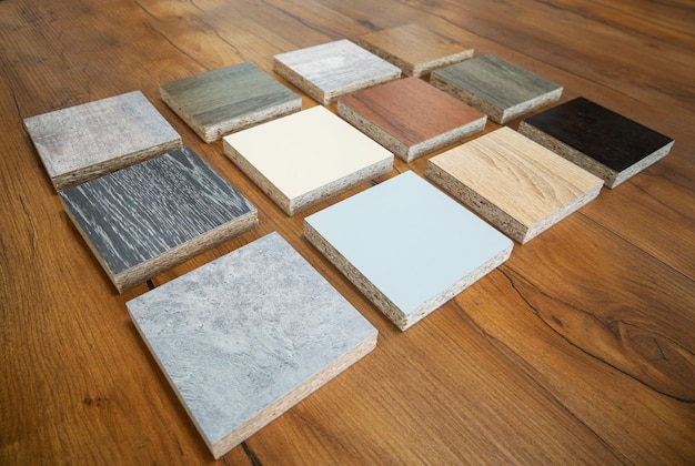 Foto amostras de materiais de acabamento para fabricação de fachadas de móveis em mdf placa de fibra de média densidade