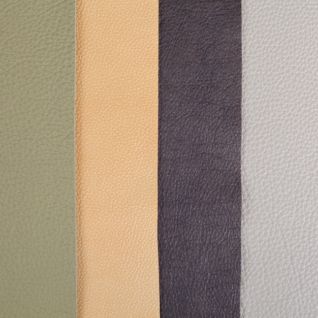 Amostras de texturas de couro natural de diferentes cores pastel