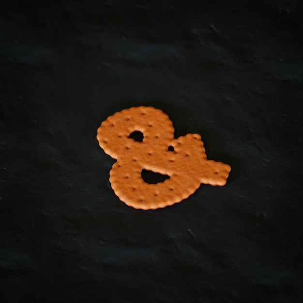 ampersand y símbolo de marca 3d renderizado cookie realista en carácter de fondo negro