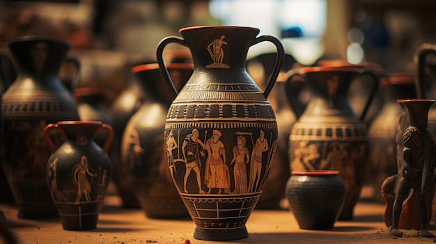 Amphora geschmückt mit Szenen des antiken Marktplatzes detaillierte Hektik und Trubel