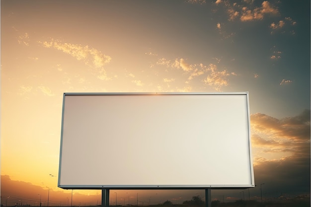 Ampla maquete de outdoor em branco para publicidade e informações contra o pano de fundo do céu pôr do sol