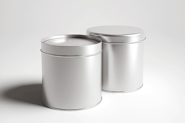 Amplia maqueta de latas de aluminio bajas para velas o cremas aisladas en blanco