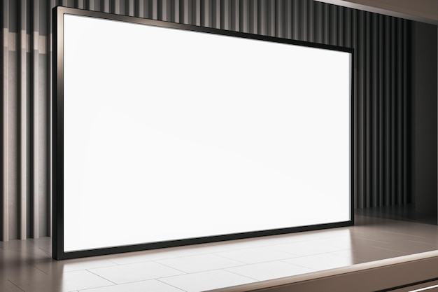 Amplia sala de cine con pantalla en blanco y diseño minimalista lista para la presentación 3D Rendering