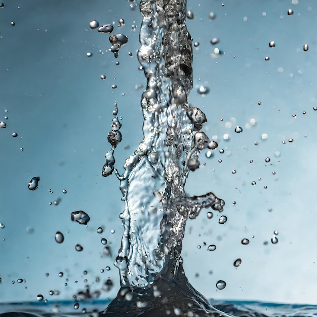 Foto amplia salpicadura de agua sobre un fondo azul