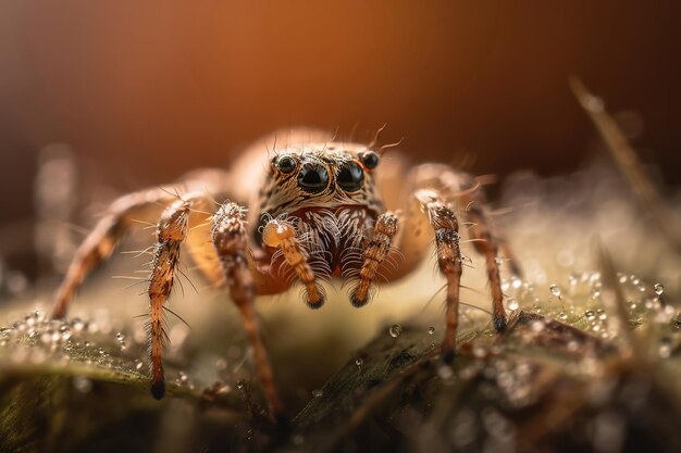 Ampliación extrema Jumping spider en una hoja