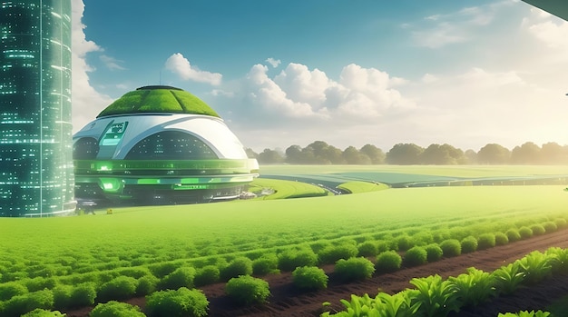 Foto amplificador automatizado sostenible con robots y granjas verticales futuro de la agricultura