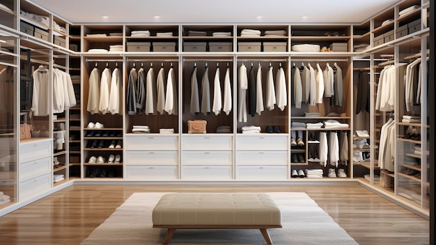 Amplio armario con estanterías blancas