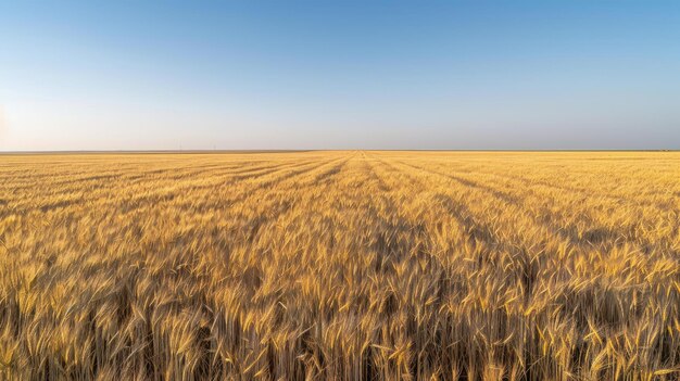 Foto amplio campo fértil de trigo bajo un cielo azul claro