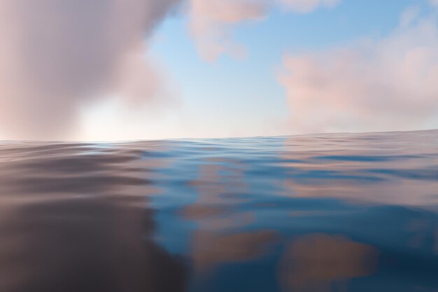 El amplio océano con sol atravesando las nubes renderizado 3d