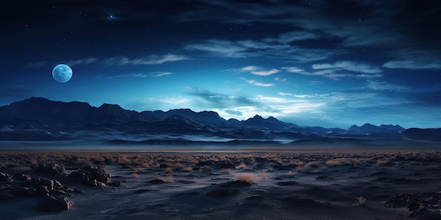 un amplio panorama de un desierto inmaculado iluminado por estrellas con sólo el sonido del viento rompiendo la quietud de la noche