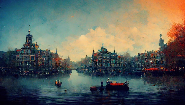 Amsterdam Holanda ilustração de pintura Skyline da cidade de Amsterdam