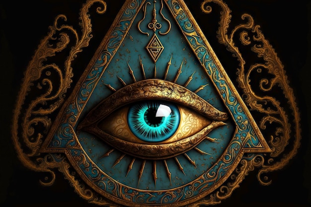 Amuleto azul contra el mal de ojo en forma de triángulo metálico con adorno