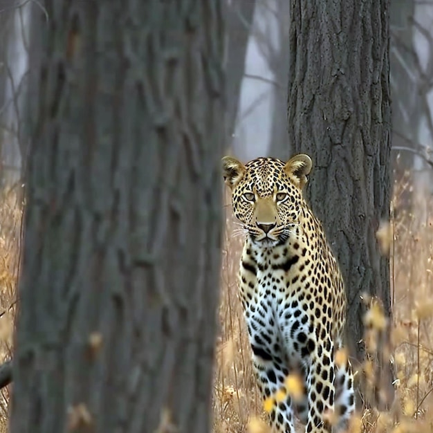 Amur Leopard andando na grama AI Generative