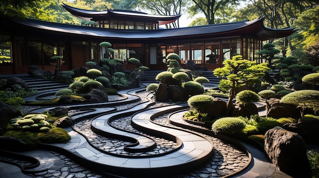 Foto an_aerial_view_of_a_zen_gardens_labyrinthine_paths