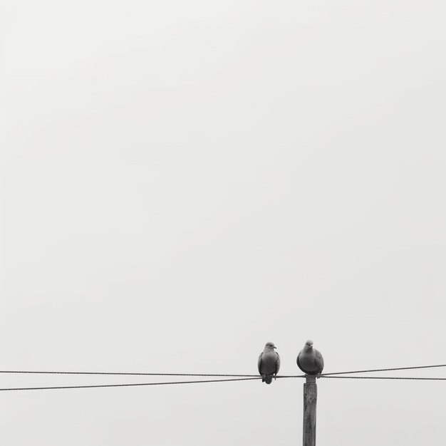 An einem bewölkten Tag sitzen zwei Vögel auf einem Draht und generieren generative Luft
