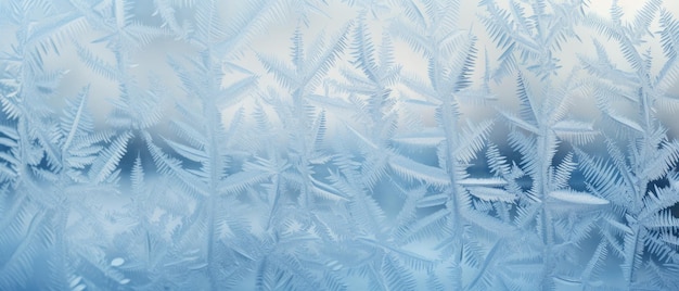 An einem kalten Wintermorgen ist das Fenster mit Frost bedeckt