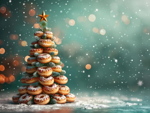 Foto an einem schneebedeckten tag liegt ein haufen donuts und brot auf dem tisch