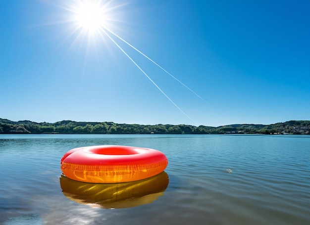 An einem sonnigen Tag wurde ein aufblasbarer Ring in einem See erzeugt